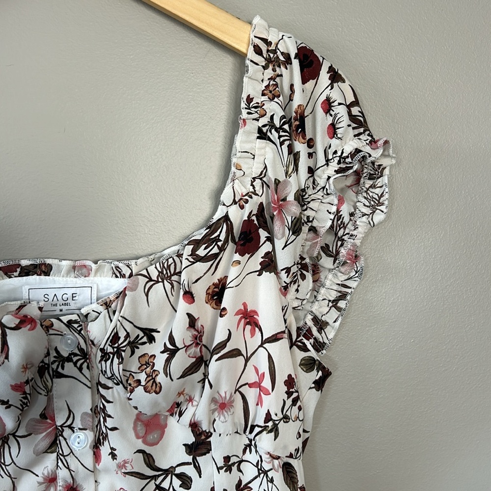Sage the Label Country Road Off-White Floral Button-Front Mini Dress‎ Size Med - Picture 2 of 9